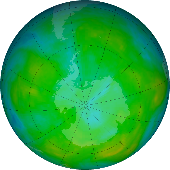 Antarctic ozone map for 25 December 1984